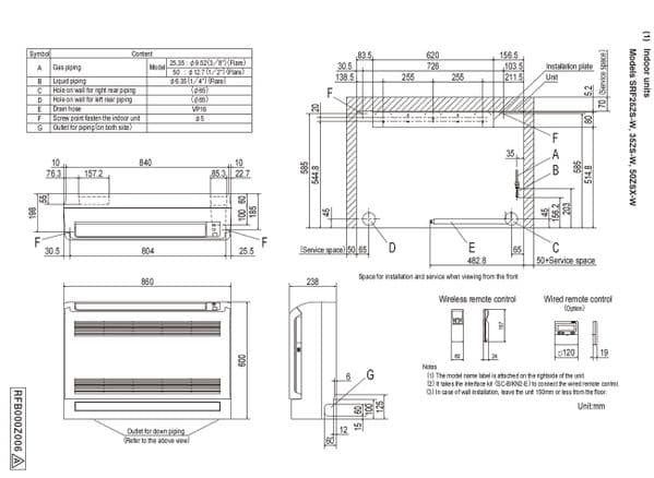 Mitsubishi Heavy Industries Air Conditioning SRC25ZS-W2 SRF25ZS-W Floor Heat Pump Install Pack